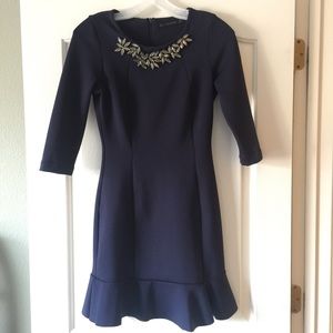 ZARA Navy Dress with embellished neck